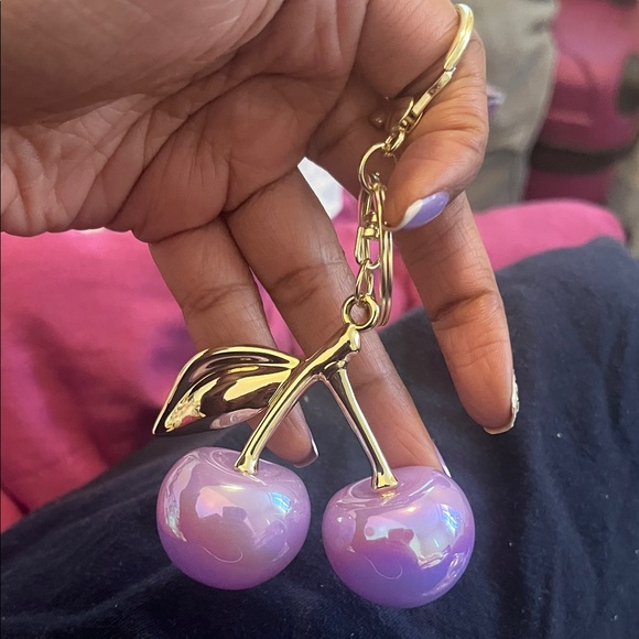 Purple iridescent Cherry Keychain with Gold Accents - Picture 2 of 2
